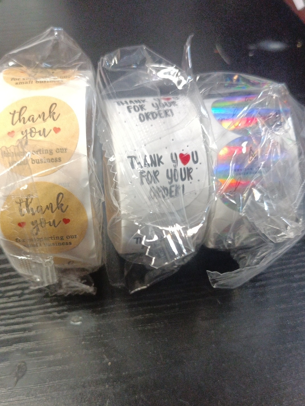 3 Thank You Sticker Roll Set - White, Gold, Holographic